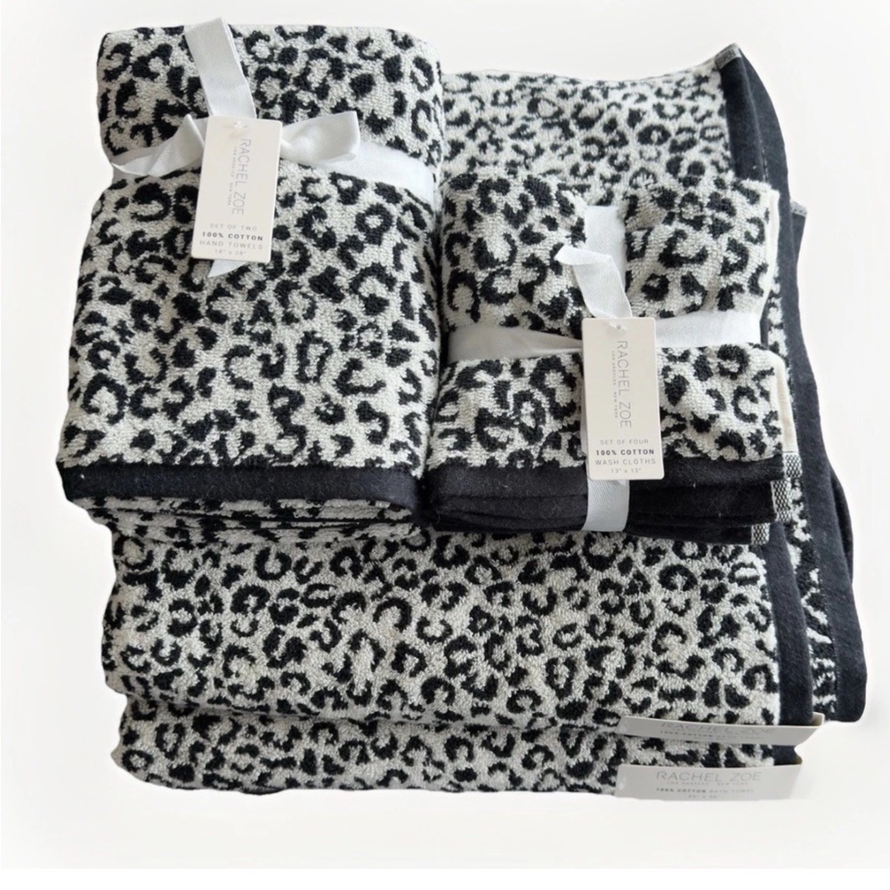 Rachel Zoe 8 Pc Leopard Cheetah Animal Print Bath Hand Towels Washcloths NWT